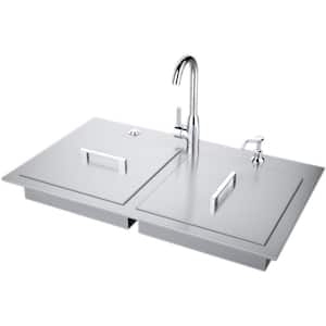 37 in. Stainless Steel Double Sink with Built-In Covers and Hot/Cold Faucet ADA Compliant