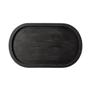 15 in. Oval Tray for Home Decor Black Wood Beaded Decorative Serving Tray for Vintage Centerpiece and Kitchen Counter