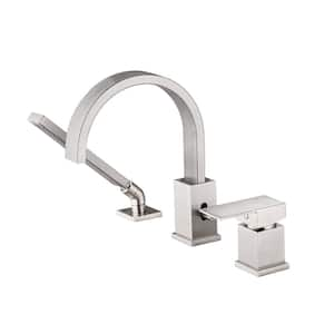 Single-Handle Deck Mount Roman Tub Faucet with Hand Shower in Brushed Nickel