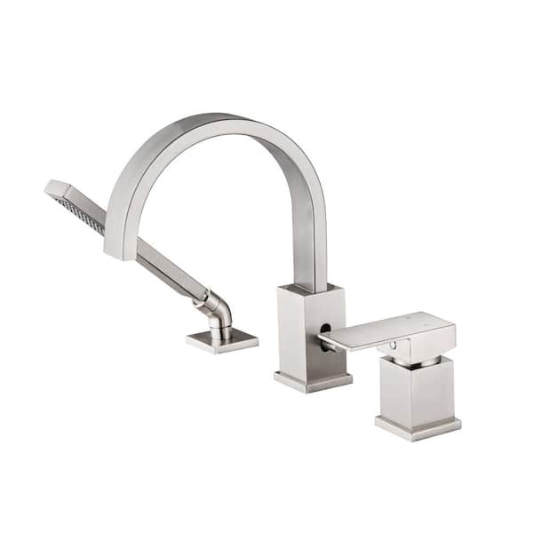 Unbranded Single-Handle Deck Mount Roman Tub Faucet with Hand Shower in Brushed Nickel
