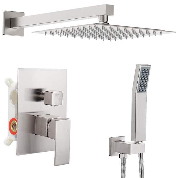 12 in. Single Handle 2-Spray Shower Faucet 2.5 GPM with Pressure Balance, Anti Scald in. Brushed Nickel