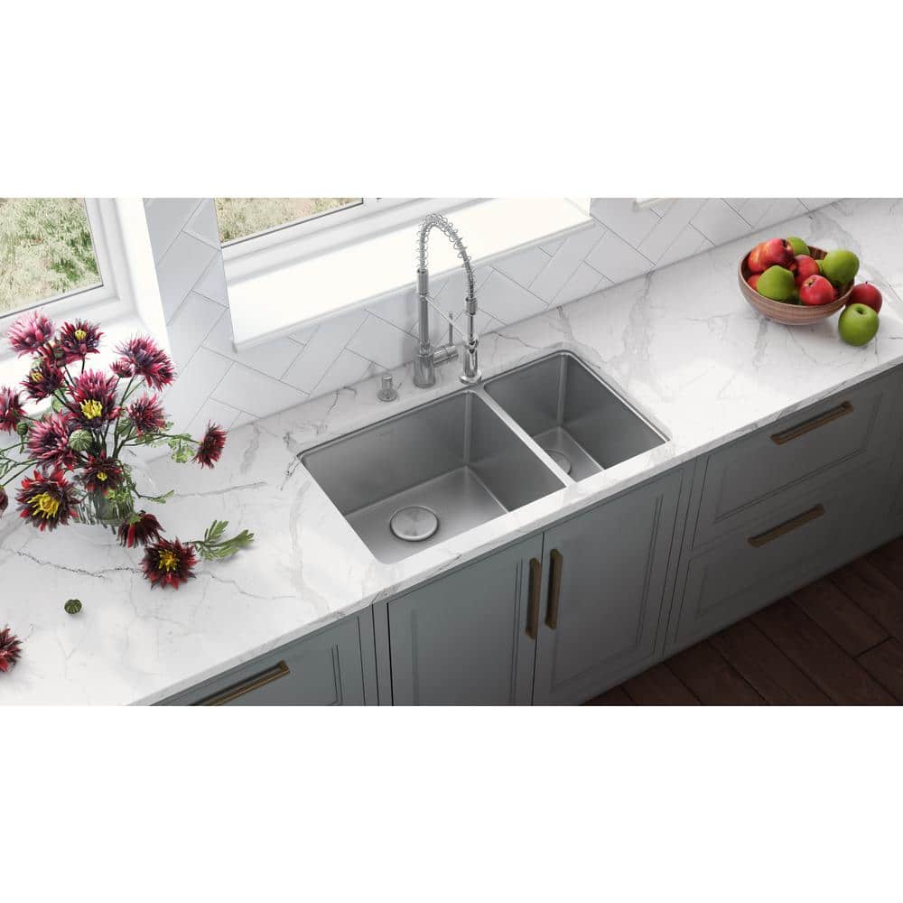 35-Inch Stainless Steel Double Bowl Drop-In Kitchen Sink