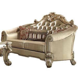 Vendome II 3 in. Gold Patina Finish Solid Leather 2-Seat Loveseat