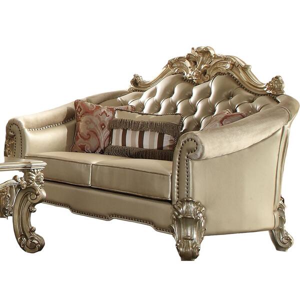 Acme Furniture Vendome II 3 in. Gold Patina Finish Solid Leather 2-Seat ...