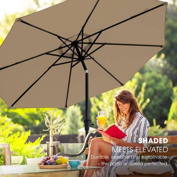Primehome 10 ft. Tan Patio Umbrella with Push Button Tilt, Heavy-Duty Outdoor Market Umbrella (Not Include Base)