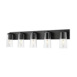 Titus 32 in. 4-Light Matte Black Vanity-Light with Clear Glass Shade ...