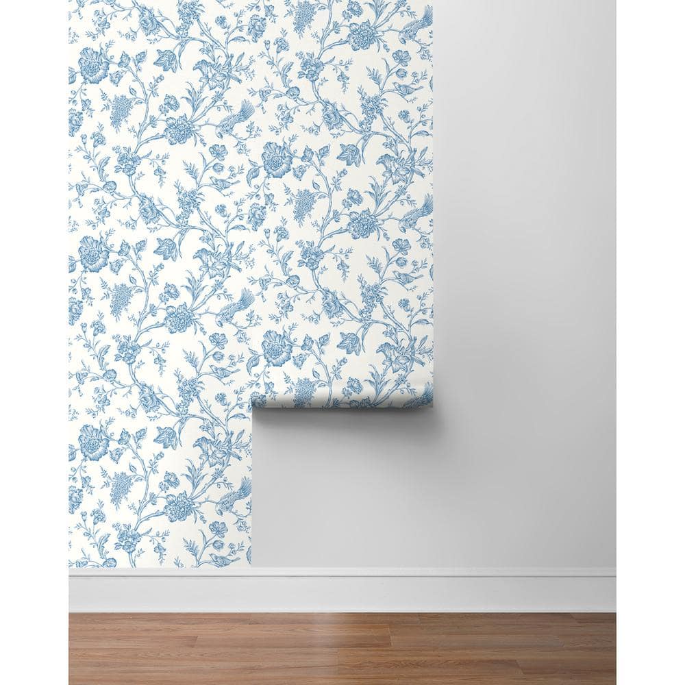 Carolina Blue Floral Chinoiserie Peel and Stick Wallpaper