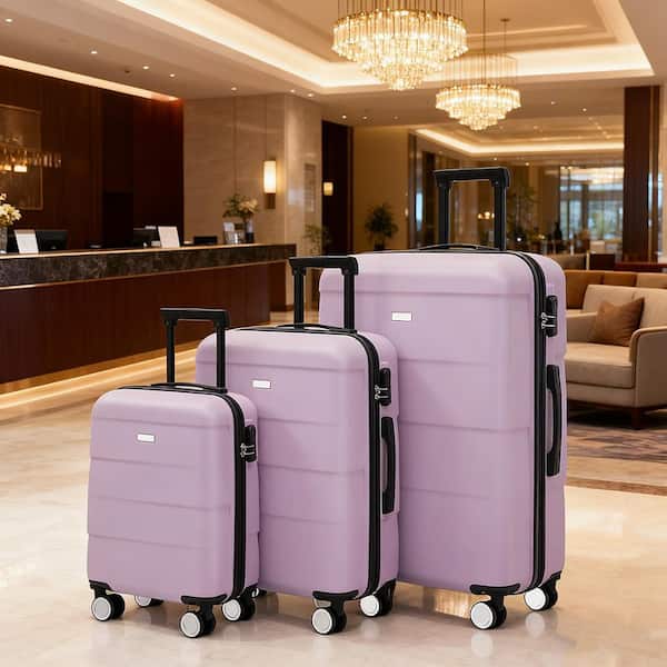 3-Bags 3-Piece Pink Purple ABS Hardshell Double Spinner Luggage Set with TSA Lock