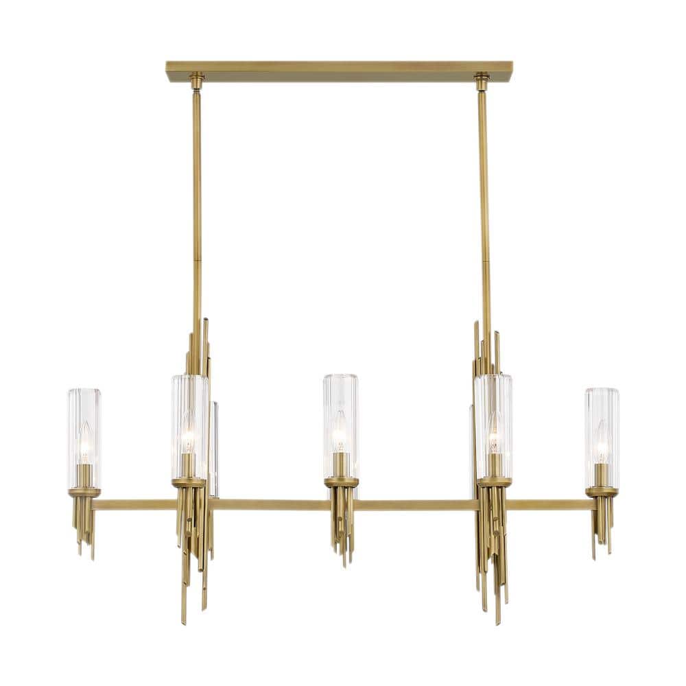 Vintage Brass and Matte Black Ribbed Glass Pendant Light