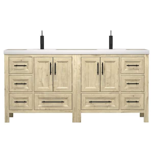 VIV 71 in. W x 20 in. D x 35 in. H Double Sink Freestanding Bath Vanity in Pale French Oak with White Acrylic Top