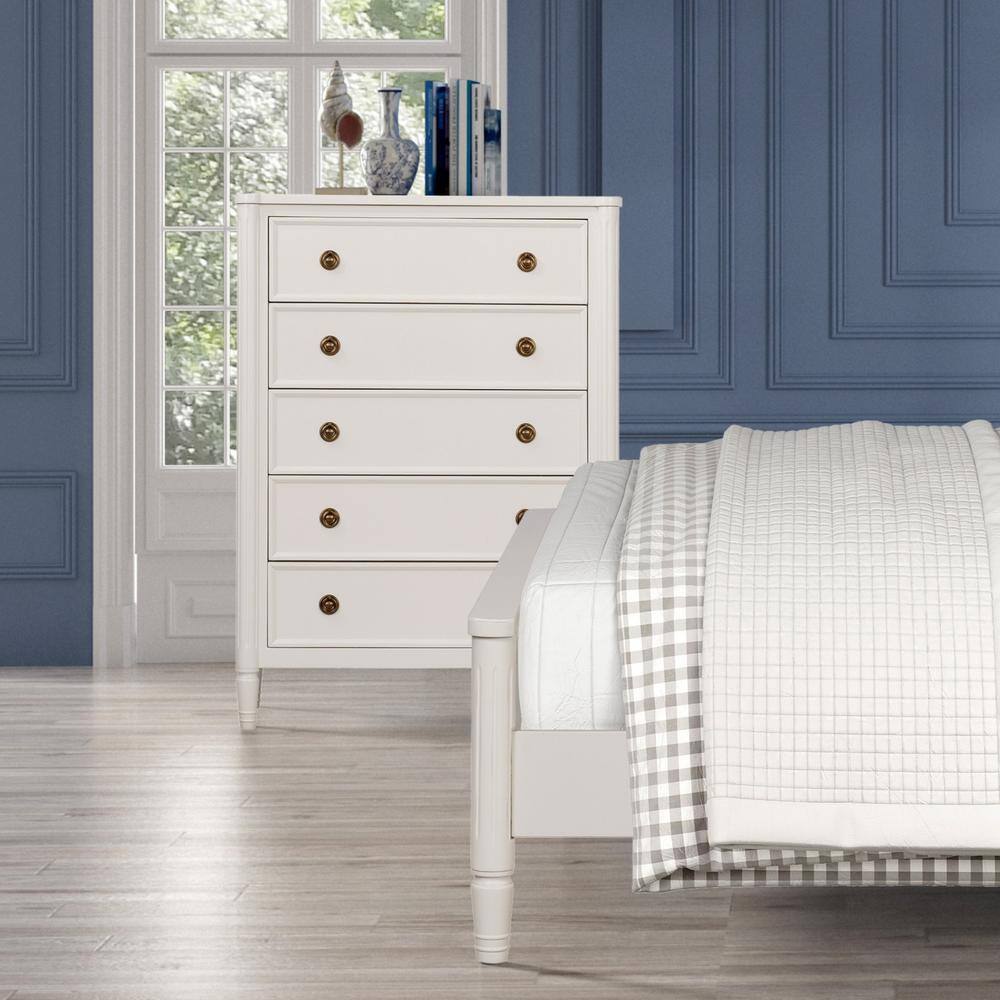 Whitfield Modern French White 5-Drawer 38 in. Wide Chest of Drawers With Cedarwood-Lined Bottom Drawers