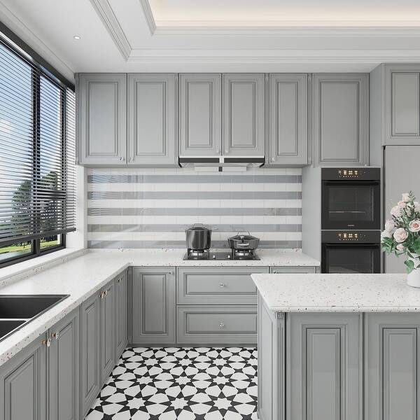 Giorbello (Sample) True Gray 3-in x 9-in Glossy Glass Subway Wall Tile