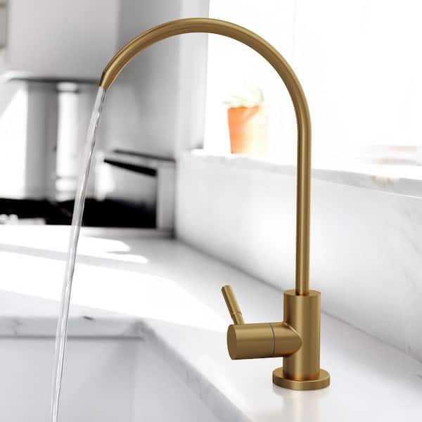 Round Single Handle Beverage Faucet for Water Filtration System in Brushed Gold
