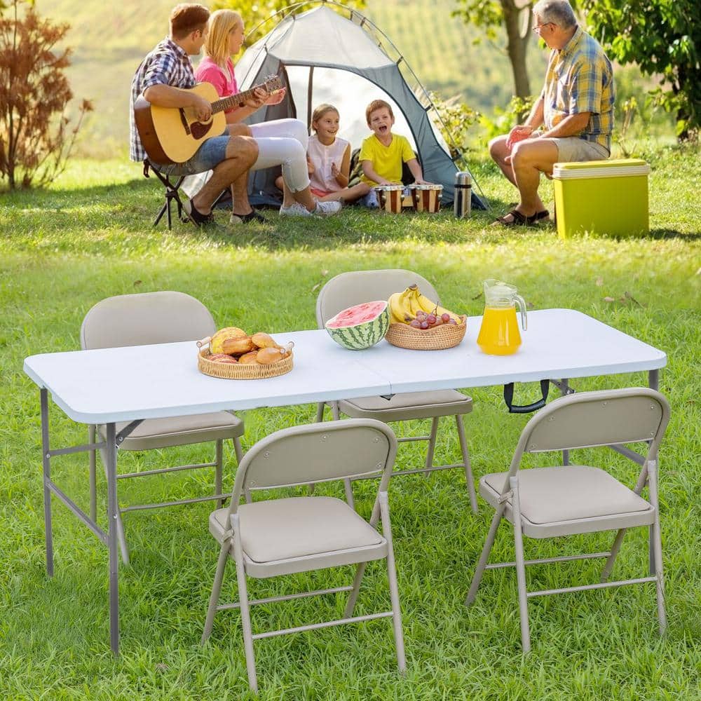 48-Inch Gray Metal and Plastic Folding Camping Table