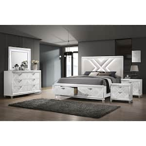 Rusconi 5-Piece LED Headboard White Wood King Bedroom Set with Dresser/Mirror and Nightstand