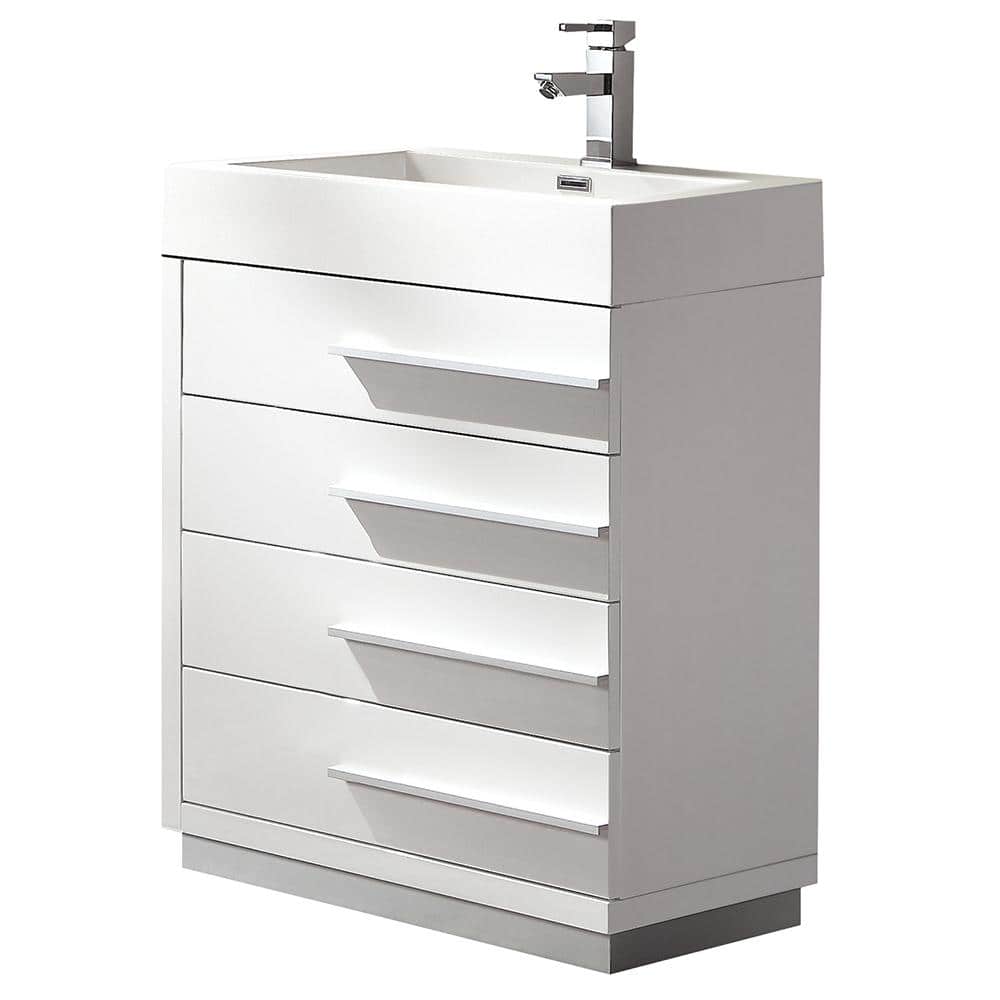 24-Inch Glossy White MDF Freestanding Vanity with Acrylic Sink