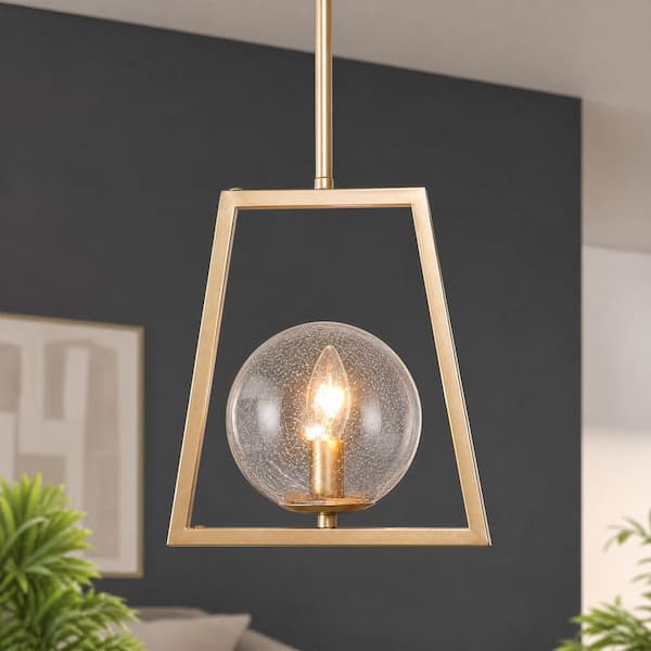 9 in. Mid-century Modern Gold Globe Pendant Light, 1-Light Industrial Ceiling Lamps for Kitchen Island, Dining Room