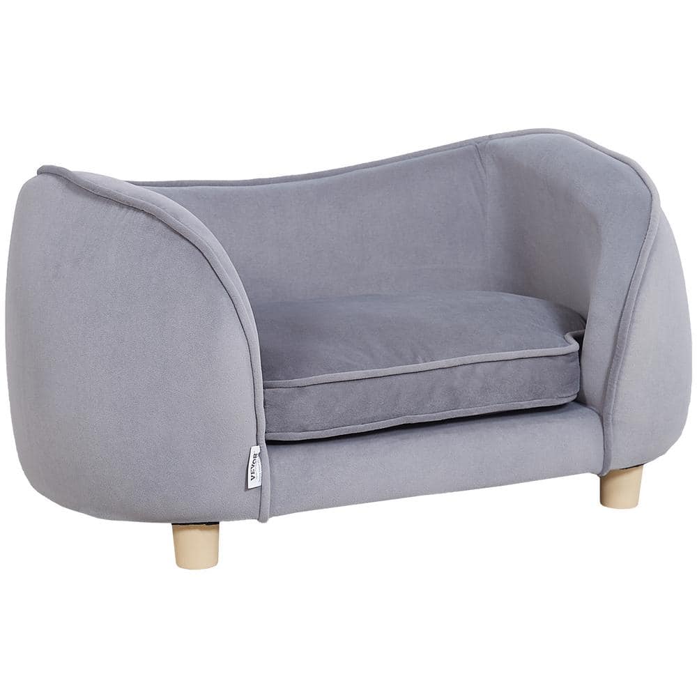 Gray Velvet Small Pet Sofa with Wooden Frame