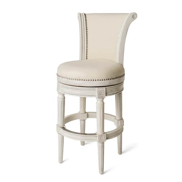 MAVEN LANE Pullman 31 in. White Oak High Back Wooden Bar Stool with Premium Natural Color Fabric Upholstered Seat