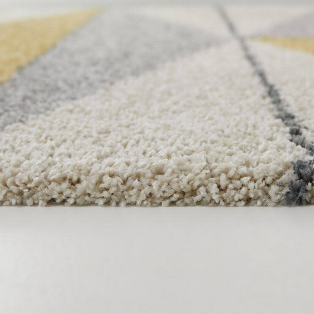 Yellow and Gray Geometric Shag Rug 4' x 6'