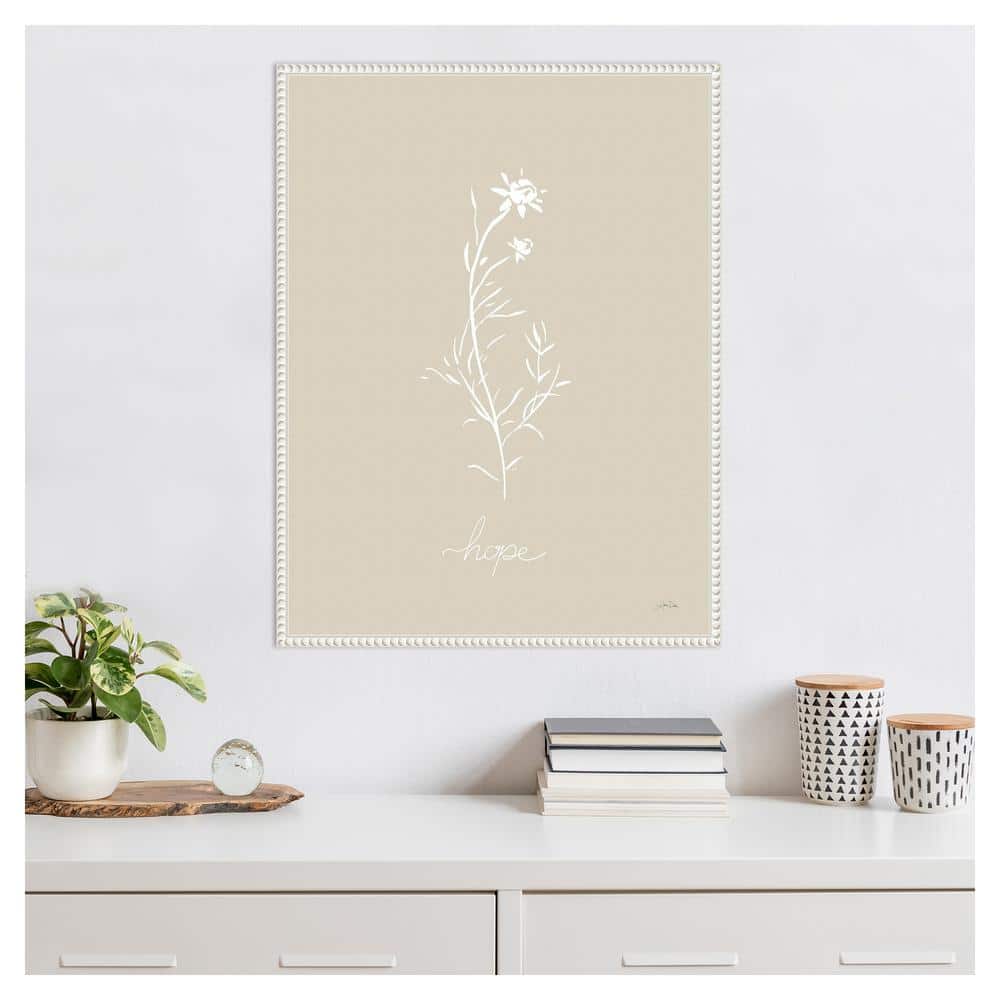 Beige and White Botanical Canvas Print with Beaded Frame