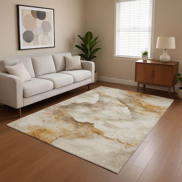 Mayfield Premium Machine Washable Abstract AMF1796 Beige 5 ft. x 7 ft. 6 in. Area Rug