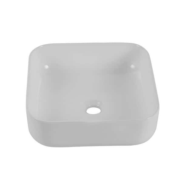 15.35 in. Ceramic Square Countertop Bathroom Vessel Sink in Glossy White with CUPC Certified, Faucet Not Included