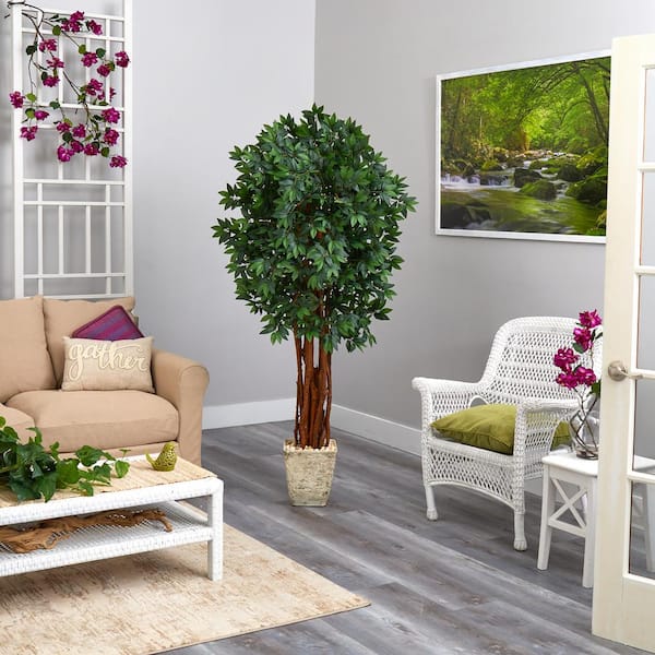 Nearly Natural 6 ft. Lychee Artificial Tree in Country White Planter