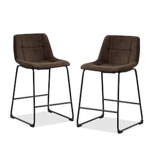 Winterfield 22.5 in. Brown Low Back Metal Counter Height Stool With Chenille Fabric Seat Set of 2