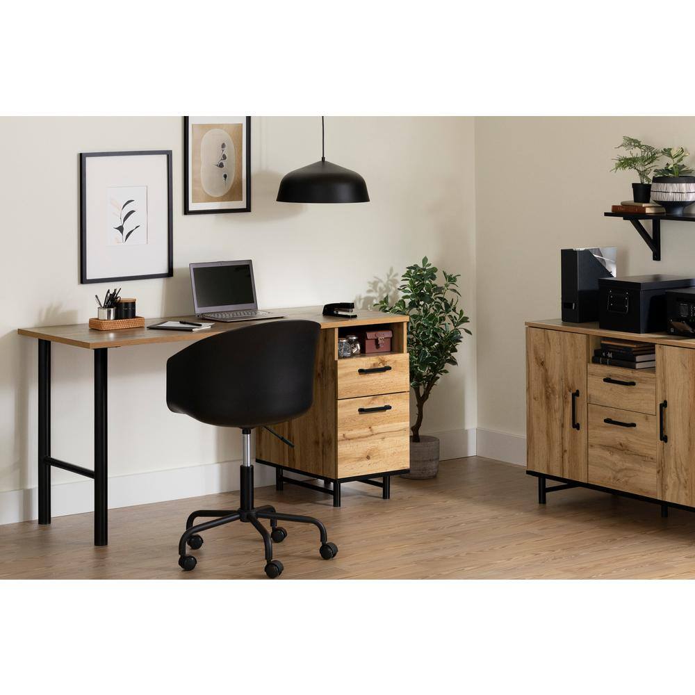 Nordik Oak Wood Desk with Drawer and Filing Cabinet