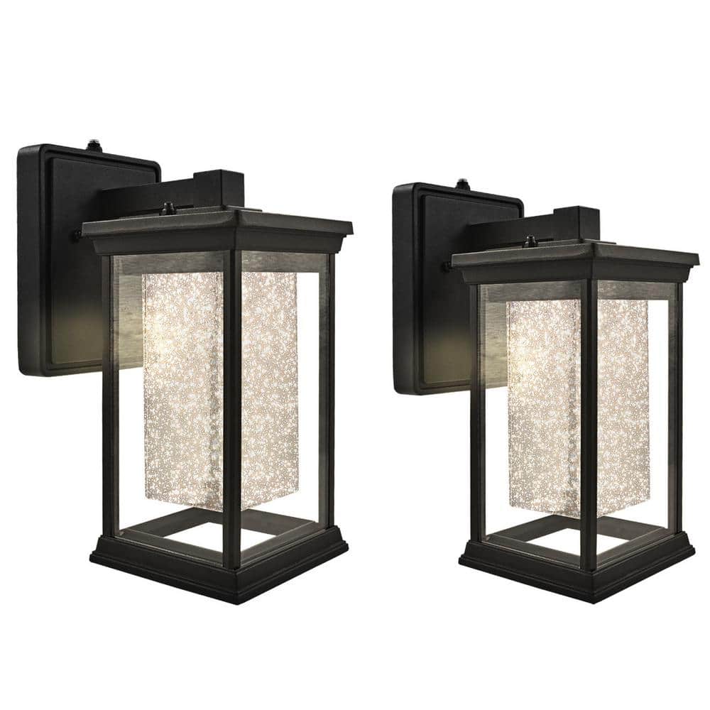 10 in. Black Dusk to Dawn LED Wall Lantern Sconce 3CCT 3000K-5000K 12-Watt Seeded Bubble Glass Outdoor ETL IP54 (2-Pack) price history on PriceWatchPro
