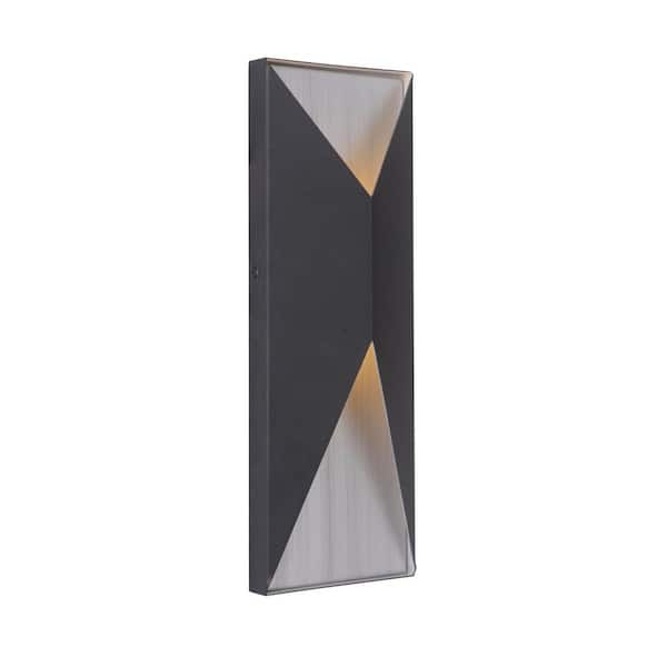 Peak 18 in. Textured Black / Brushed Aluminum Finish Indoor/Outdoor Hardwired Integrated LED Wall Lantern Pocket Sconce