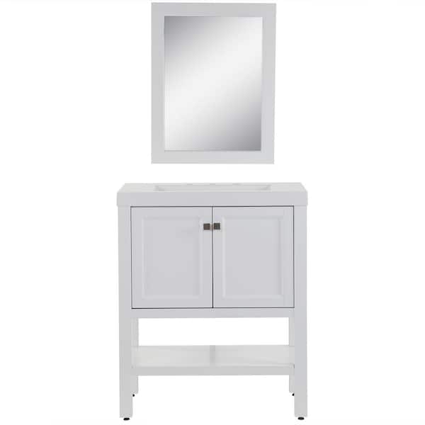Home Decorators Collection Hillworth 30.5 in. W Bath Vanity in White with Cultured Marble Vanity Top in White with White Sink and Mirror