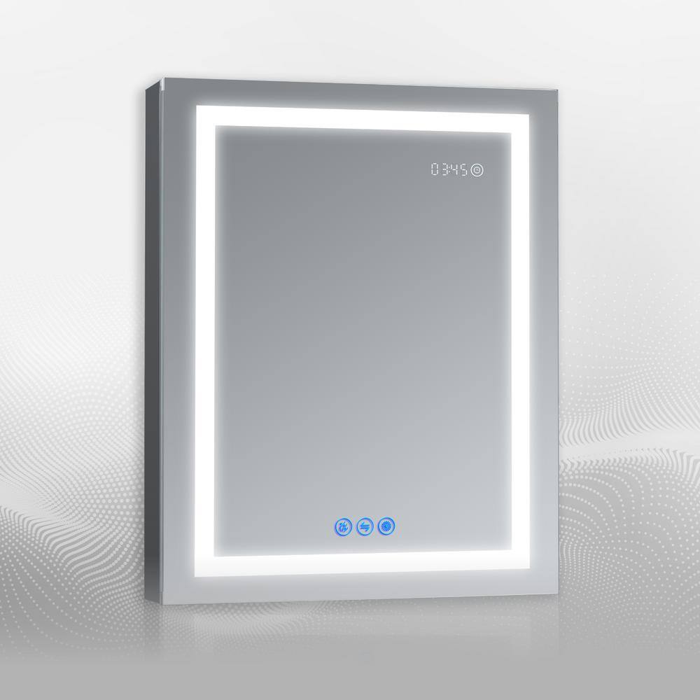 RUBINI 24 in.W x 32 in.H LED Medicine Cabinet Recessed Surface Clock Dimmer