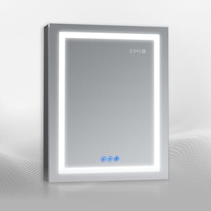 RUBINI 24 in.W x 32 in.H LED Medicine Cabinet Recessed Surface Clock Dimmer Defogger Cosmetic Mirror Outlet USB R-Hinge