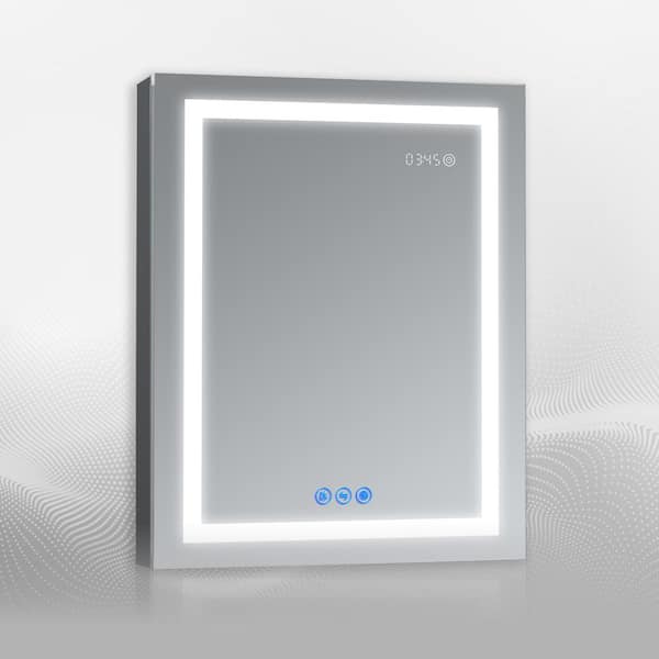 DECADOM RUBINI 24 in.W x 32 in.H LED Medicine Cabinet Recessed Surface Clock Dimmer Defogger Cosmetic Mirror Outlet USB R-Hinge