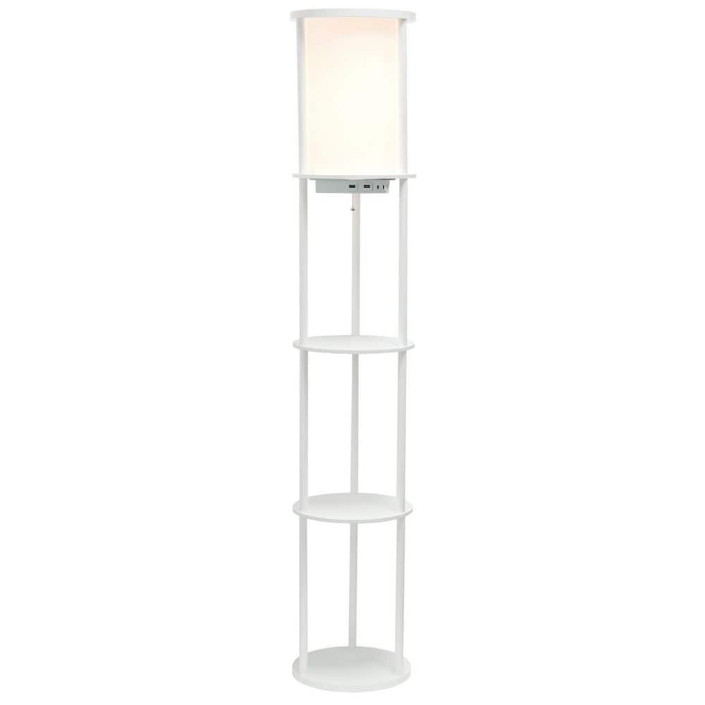White Adjustable 3-Shelf Floor Lamp with USB Ports
