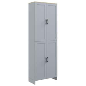 23.5 in. W x 11.75 in. D x 72 in. H Gray Linen Cabinet with Adjustable Shelves, 4-Door
