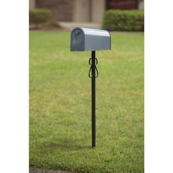 Round Decorative Scroll, Steel, Top Mount, Mailbox Post, Black