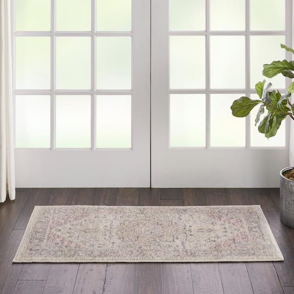 Tranquil Ivory/Pink doormat 2 ft. x 4 ft. Persian Vintage Kitchen Area Rug