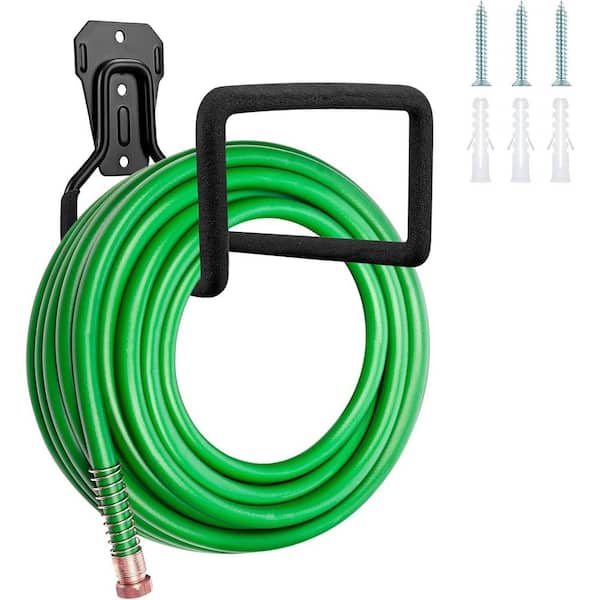 Wall Mount Hose Holder Black Heavy Duty Rust-Free Rack Holds 125ft Water Hose Reliable Outdoor Use
