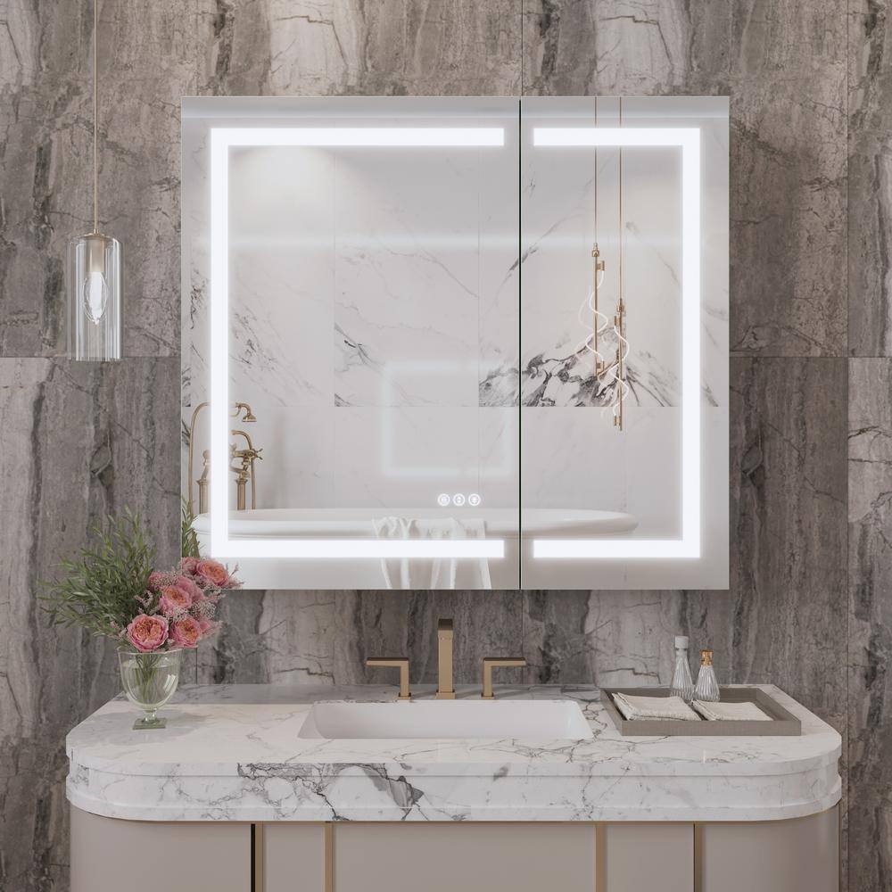 Matte Black Aluminum LED Lighted Medicine Cabinet with Mirror