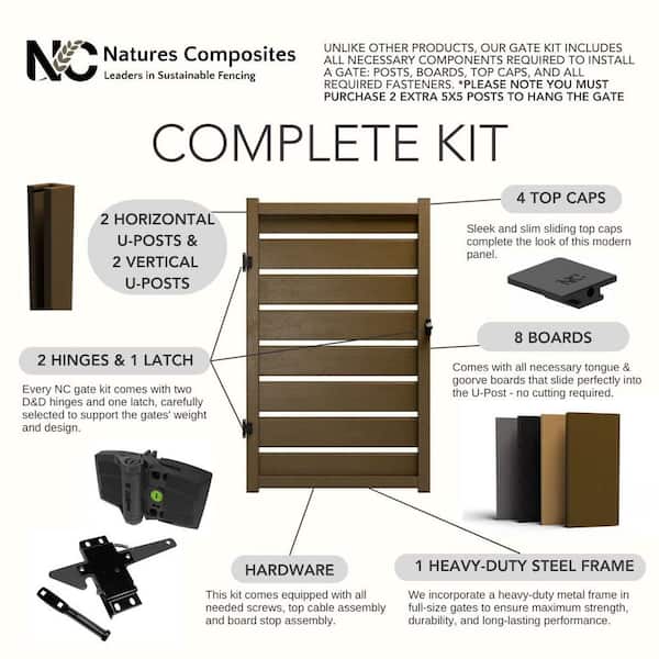 Natures Composites Composite Modern Horizontal Semi-Privacy ( 6 ft. H x 4 ft. W) Raven (Black) Full Size Fence Gate