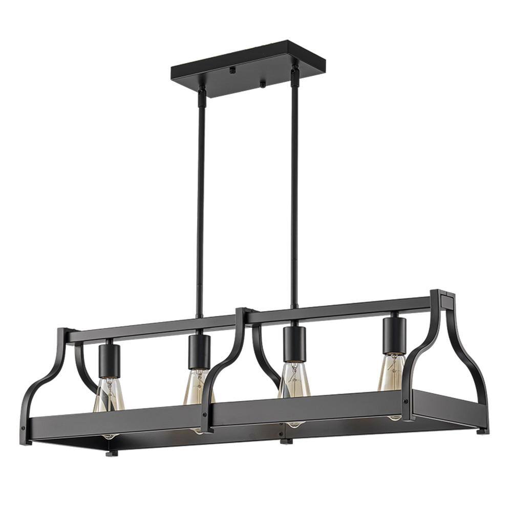 4-Light Black Iron Frame Farmhouse Hanging Pendant Light 4 Lights Metal She