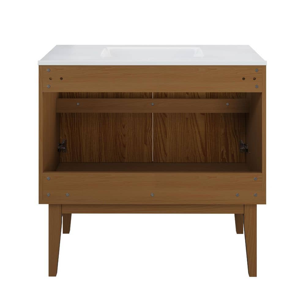 Bosse 36" Brown Oak Freestanding Vanity with White Ceramic Sink