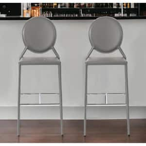 30.32 in. Gray Low Back Metal Bar Chair with Faux Leather Seat Set of 2