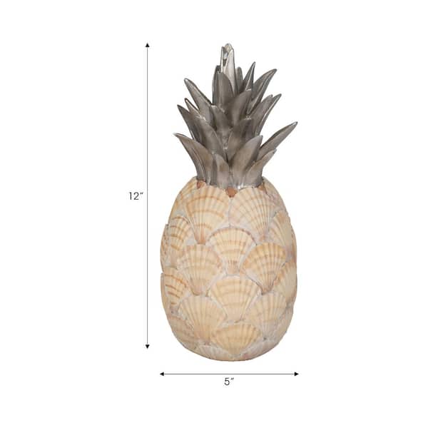 Liv & Skye Ivory 5 in. x 12 in. Resin Seashell Pineapple Sculpture