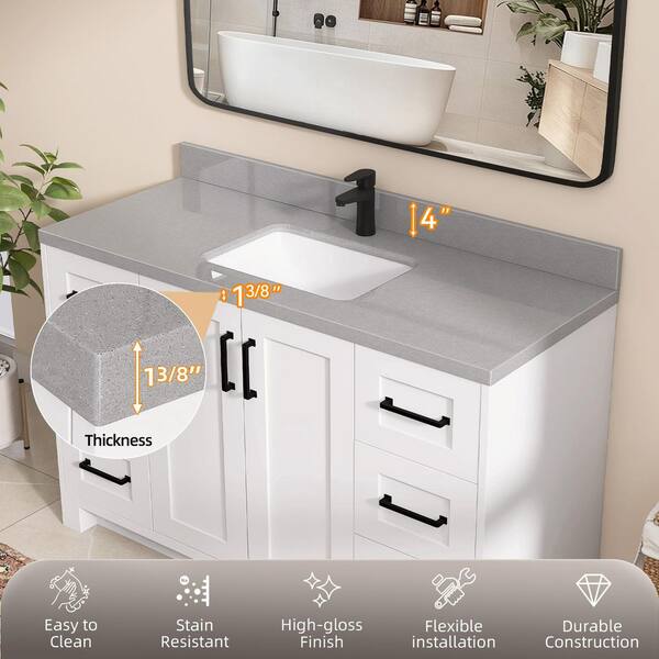 Zeafive 54 in. W x 22 in. D Engineered Stone Marble White