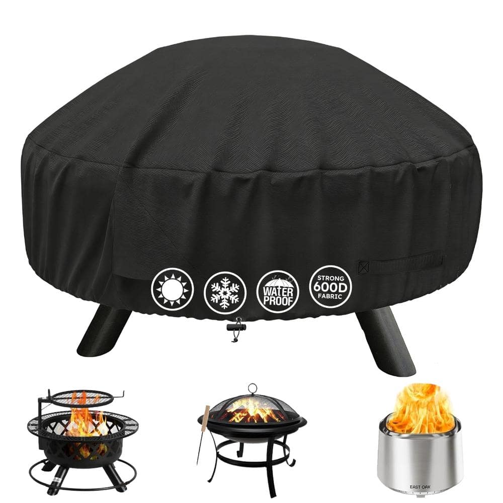 SHINESTAR 32 in. Round Fire Pit/Table Cover-600D Waterproof Tear & Fade Resistant Accessories for Outdoor Patio Fireplace Cover