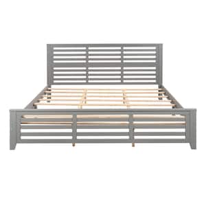 Wood Gray King Platform Bed with Horizontal Strip Hollow Shape